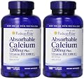 Puritan's Pride Absorbable Calcium 1200 mg with Vitamin D 1000 IU -- 2 Bottles each of 100 Softgels