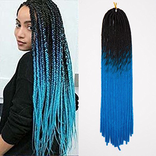24" Handmade Dreads / Ombre Black to Dark Blue / Braiding Hair Extensions / Dreadlocks Single Ended Synthetic Dread (20 Roots/Pack, 110 Gram/Pcs)