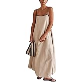 yoeasy Women's Spaghetti Strap Contrast Trim Maxi Dress Sleeveless Adjustable Backless Beach Loose Long Dress