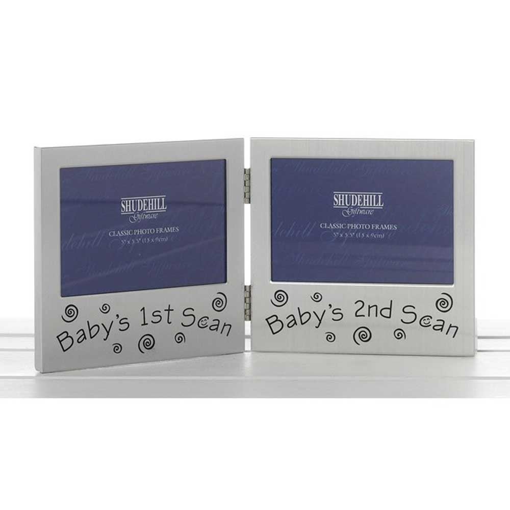 5" x 3" Double Photo Frame, Baby 1st and 2nd Scan Photo Frame Satin Silver 72219