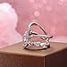 KAVANI Silver Cubic Zirconia Ring CZ V Ring Open Adjustable Heart Princess Ring for Women