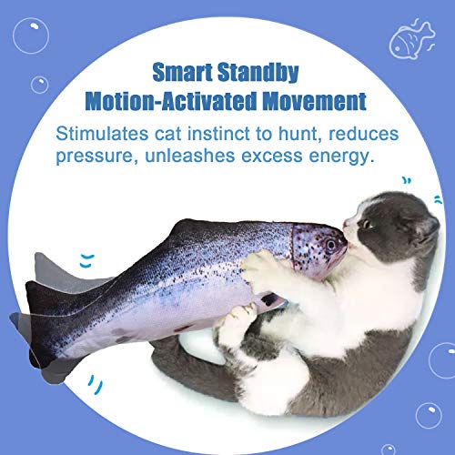 Leven Realistic Cat Kicker Fish Toy, Electric Moving Interactive Cat Toy, Wiggle Fish Catnip Toy, Robotic Motion Sensor Kitten Toy, Plush Cat Teaser, Fun Kitty Toy, Stimulates Cat Hunting Instinct