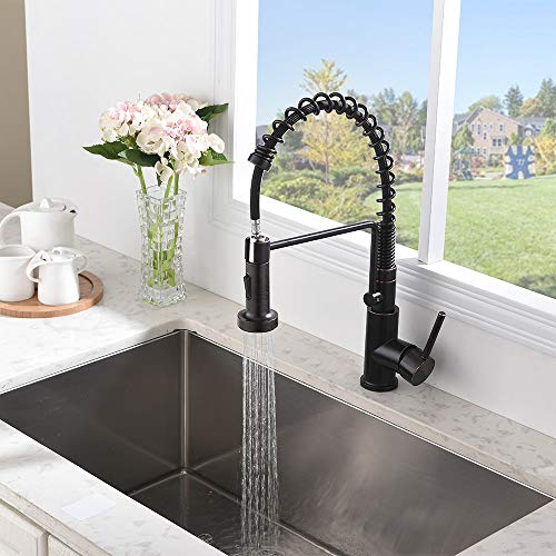 Friho Lead-Free Commercial Oil Rubbed Bronze Stainless Steel Single Handle Single Lever Pull Out Pull Down Sprayer Spring Kitchen Sink Faucet, Oil Rubbed Bronze Kitchen Faucets - Thumbnail 2