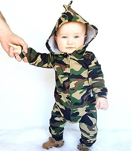 FansIn Newborn Baby Boys Girls Hooded Camouflage Romper Jumpsuit Clothes Outfit