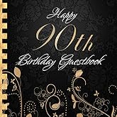 Happy 90th Birthday Guestbook: Elegant Black and Gold Binding I For 90 Guests I For written Wishes and the most beautiful Photos I Square Format I Softcover I 90th Birthday Gift Idea
