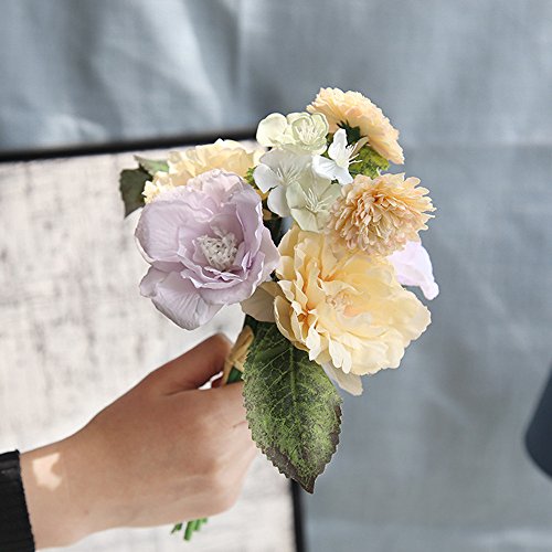 Sagton Artificial Silk Fake Flowers Peony Floral Wedding Bouquet Bridal Hydrangea DecorMulticolour - Thumbnail 7