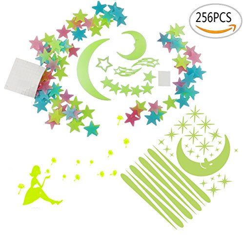 Amersumer 256 Pieces Warm and Romantic Luminous Sticker Glow in the Dark Fluorescent Wall Stickers Decal For Ceiling,Bedrooms,Nursery Rooms,Great for Kids Girls Birthday Gift