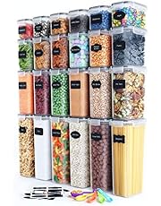 Airtight Food Storage Container Set - 24 Piece, Kitchen & Pantry Organization, BPA-Free, Plastic Canisters with Durable Lids Ideal for Cereal, Flour & Sugar - Labels, Marker & Spoon Set