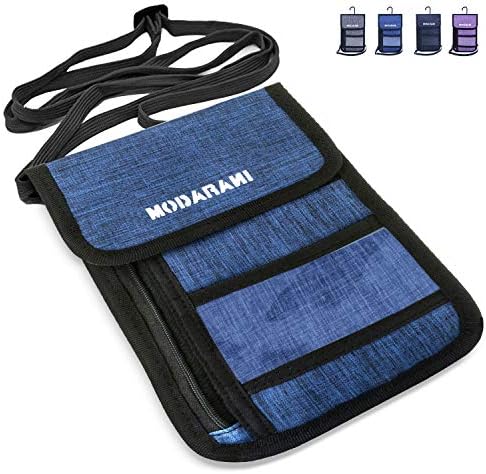 MODARANI Dark Blue RFID Blocking Neck Stash Pouch Anti-theft Hidden Travel Passport Wallet Consealed Pants Pockets