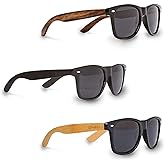 Woodies Three Polarized Sunglasses Bulk | Walnut, Ebony and Bamboo Wood Sunglasses for Men and Women | Black Polarized Lenses | 100% UVA/UVB Ray Protection
