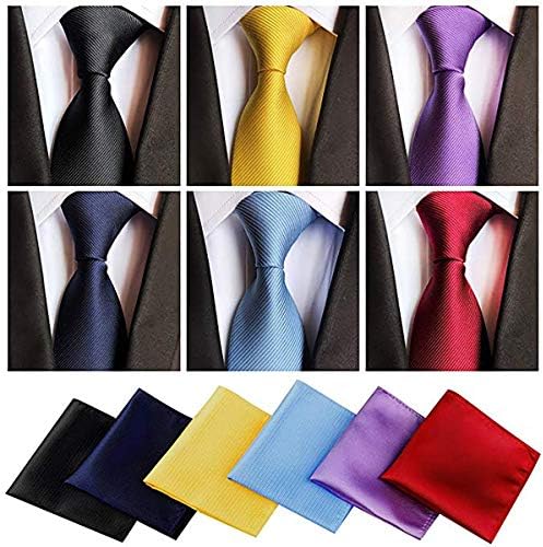 Lot 6 Pcs Mens Ties with 6 Matching Pocket Squares Mens Classic Ties Set Necktie Neck Ties with Gift Box Packing