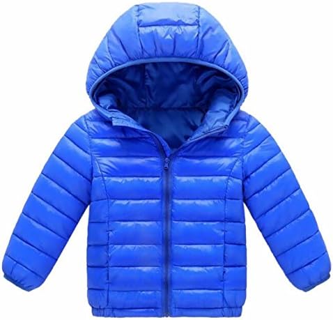 YUNY Boys Girls Simple Lightweight Zipper Solid Hooded Down Coat Blue 3T