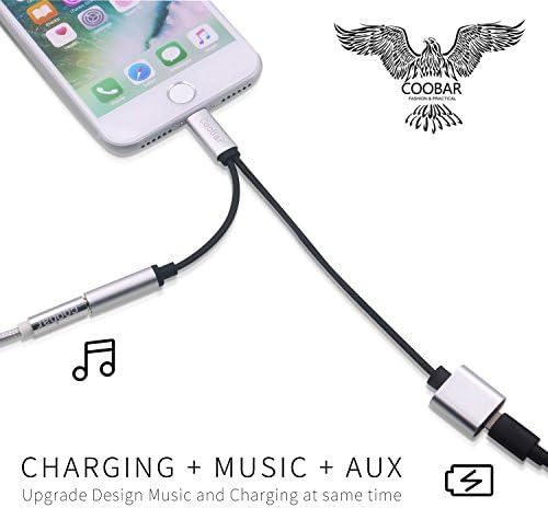 Coobar Original 2 in 1 Adapter with 3Ft AUX Cable,3.5mm Audio + 2A Charge + 3Ft AUX Extension Cord for iPhone 7 and iPhone 7 Plus,Metal Shell,4 Color Optional-Gold