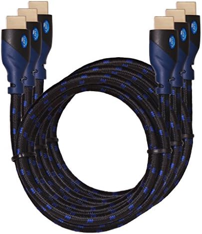 4K HDMI Cable -KAYO High Speed HDMI 2.0b Cable 18Gbps[Supports 4K HDR,3D,2160P,1080P,Ethernet]-Braided HDMI Cord-Audio Return(ARC),Xbox360,PS4/PS3,Apple TV,Roku+Bonus CABLE Tie,Blue BLK (3FT -3 Pack)