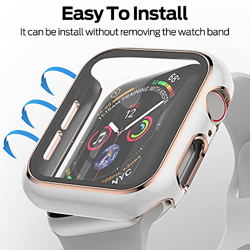 [3 Pack] AISIBY IP68 Waterproof Shockproof Bumper Cover Built-in Screen Protector, Compatible with Apple Watch Series 6/5/4/SE 44mm Case with Tempered Glass Coverage HD Ultra-Thin Unbreakable Cover