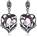 Sterling Silver Oxidized Genuine Marcasite and Amethyst Colored Glass Filigree Heart Drop Earrings