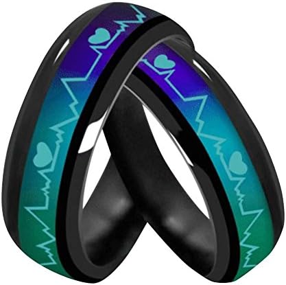 ECG Heartbeat Mood Ring Changes Color of The Temperature of Your Blood for Romantic Lovers Rings Titanium Couple Rings