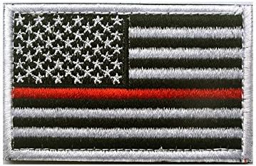 USA Flag Velcro Tactical Patch American Flag US United States of America Military Uniform Emblem Patches, Black &amp; White with Red Line