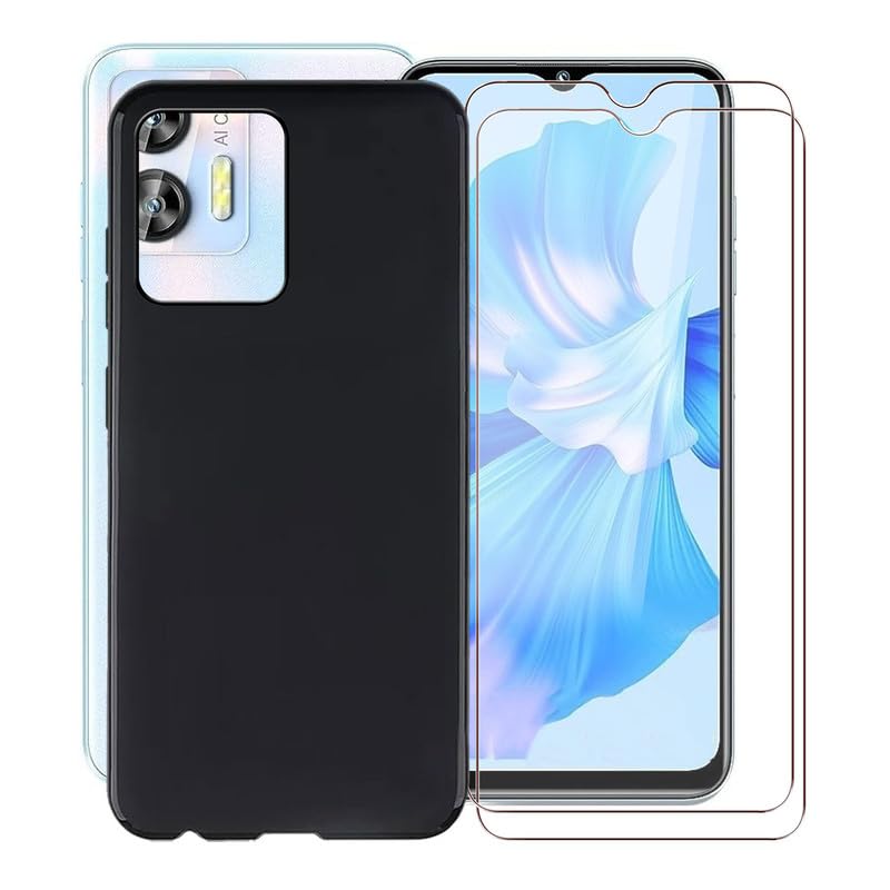 KJYFOANI For Oukitel C36 Phone Case and Screen Protector, Black Fashion Soft TPU Shockproof Cover + [2 PACK] Tempered Glass Protective Film For Oukitel C36 (6.56") - Simple