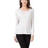 METWAY Women's Mulberry Silk T-Shirt Long Sleeve Pure Silk tee Shirt/Crew Neck Silk Blouse Undershirt