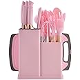 home essentials-19 piece-pink kitchen utensils set; kitchen accessories;juego de cucharones para cocina;knife set with block-pink cooking utensils set.