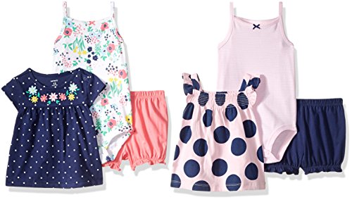 Carter's Baby Girls' 6-Piece Bodysuit Tee and Short Set, Floral/Dot, 24 Months