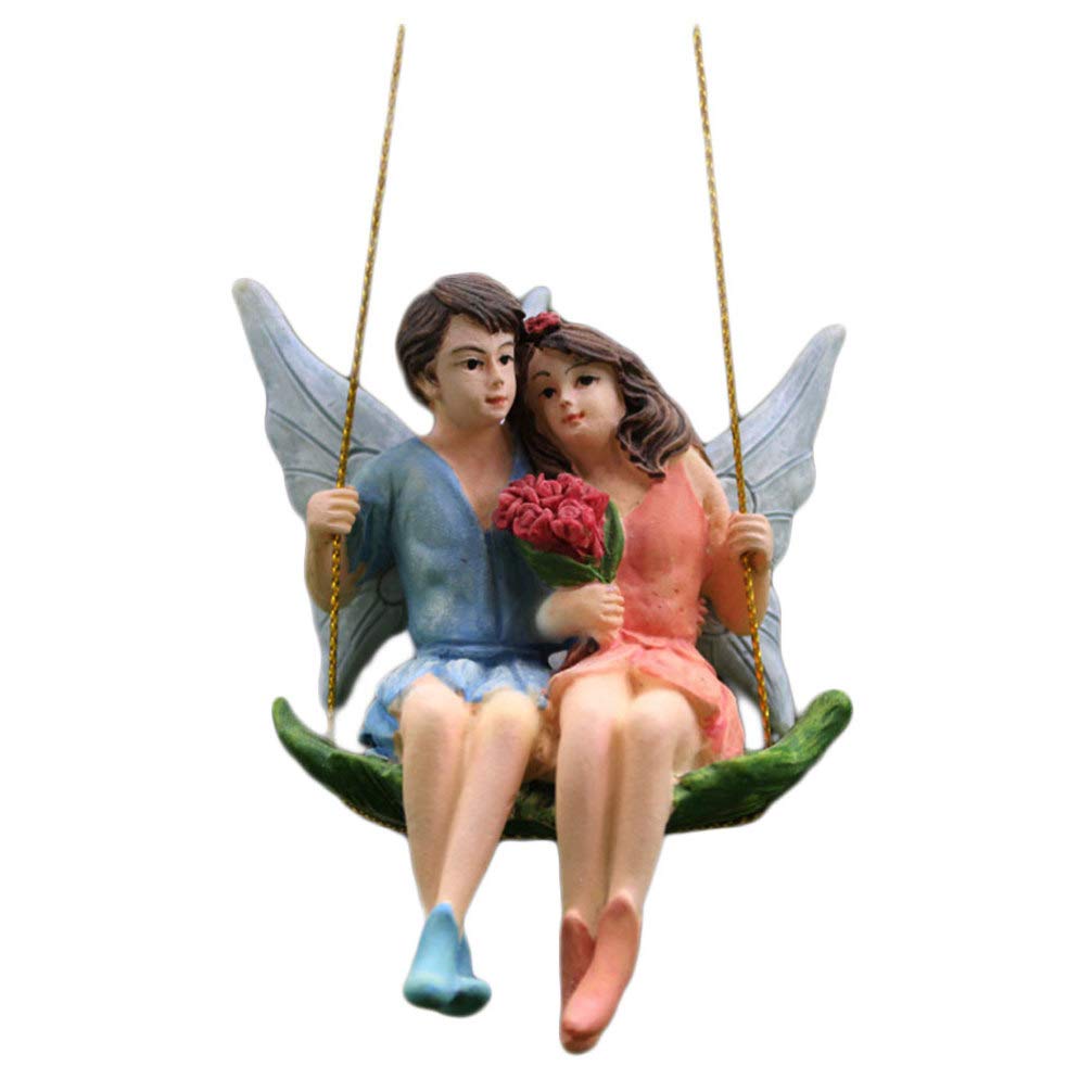 Fairy Garden Couple Fairy Accessories Miniature Fairy Figurine Hanging Statuary Indoor Outdoor Ornaments for Valentines Day Girls Boys Adults