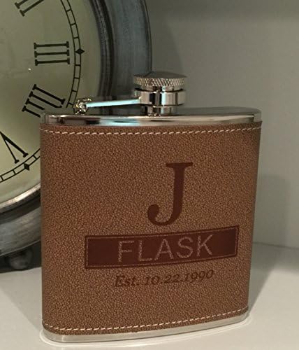 Personalized Tan Hide-Stitch Flask Free Engraving