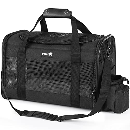 pecute® Pet Carrier Bag, Cat Carrier Handbag, Portable Dog Travel Bag, Breathable Mesh Fabric, Suitable for Both Long And Short Trips, Used for Cats and Puppies Under 6KG (M,Black)