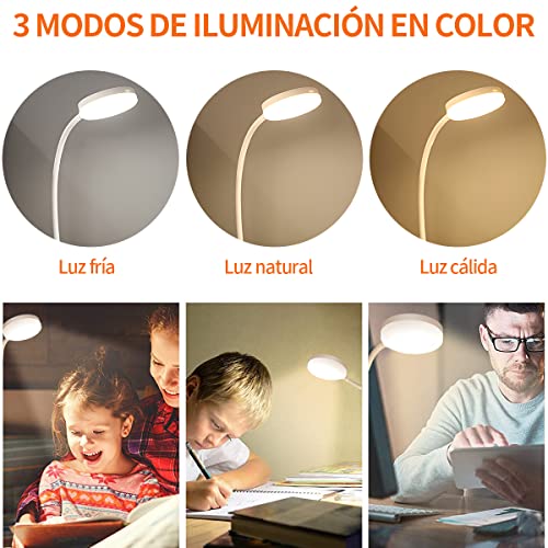 Lampara de Escritorio LED, Lámpara de Oficina Mesa, 360° Ajustable, Luz de Lectura Recargable, 3 Modos de Iluminación, Atenuación Táctil, Protección Ocular, para Trabajar, Estudiar, Leer, Escribir