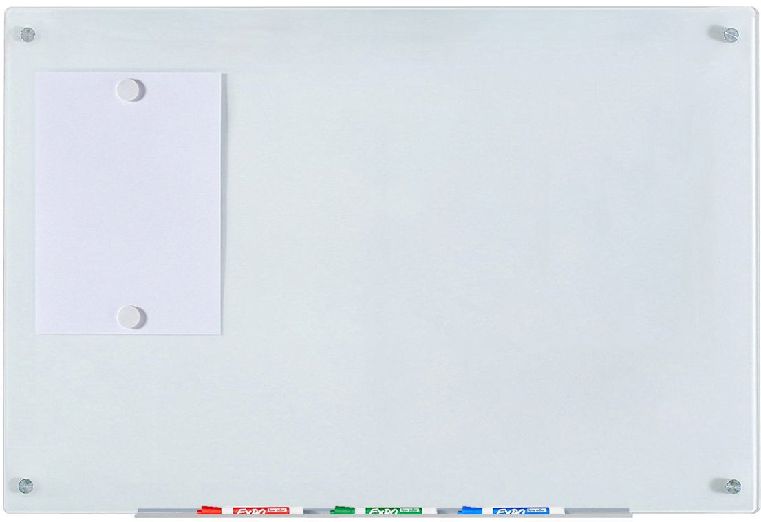 Audio-Visual Direct Magnetic Glass Board (White, 60 x 90 cm) - Includes Magnets, Hardware & Marker Tray
