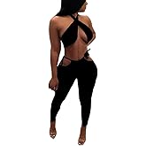 Azhong Women's Sexy Summer 2 Piece Outfits Halter Neck Crop Top and Bodycon Pant Sets Jumpsuit Clubwear