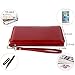 Tourark Women RFID Blocking Wallet Genuine Leather Zip Around Clutch Ladies Purse Wristlet (Wine Red Oil Wax Leather)
