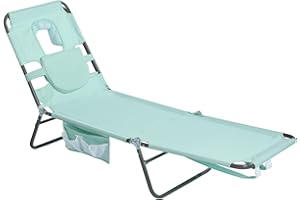 SunnyFeel Patio Lounge Chair, Outdoor Chaise Lounge, Reclining Beach Chair Adjustable Sunbathing Bed, Folding Garden Sun Loun