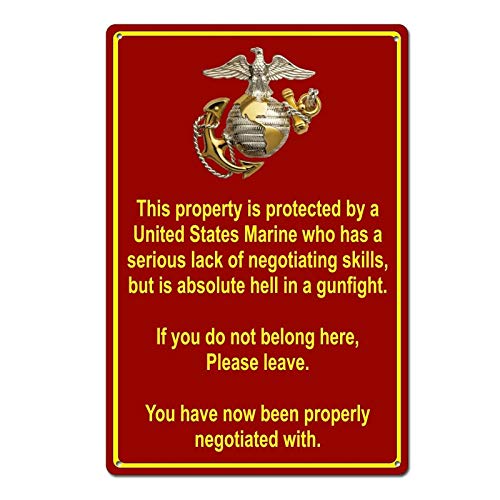 Property Protected by Marine USMC Marine Corps Funny Tin Sign