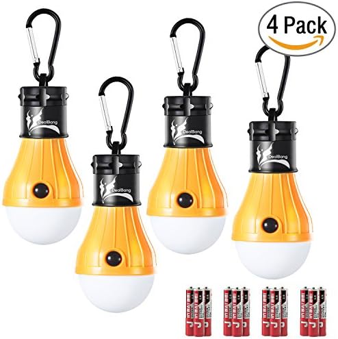LED Tent Lights for Caming, Battery Included 150 Lumens LED Hanging Light Bulbs for Outdoor Fishing, Hiking, Camping, Backpacking, Emergency, Hurricane, Storm, Outage (Yellow,4-Pcs)