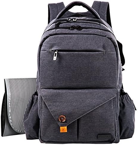 HapTim Multi-function Large Baby Diaper Bag Backpack W/Stroller Straps-Insulated Bottle Pockets-Changing Pad,Stylish &amp; Durable with Anti-Water Material(Dark Gray-5284) by HapTim