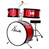 XDrum Junior KIDS Schlagzeug inkl. Schule – Kompaktes Kinderschlagzeug – Für Kinder im Alter von 3-5 Jahren – Kinderleichter Aufbau – Mit Schule, Hocker, Drumsticks & Stimmschlüssel – Rot