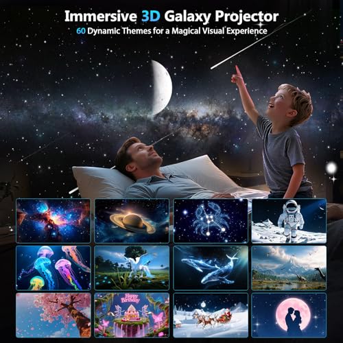 Dnenellr Galaxy HD 3D Ceiling Star Projector, Professional Planetarium Projector with Bluetooth Speaker, 60 Themes, Aurora Borealis Lamp for Children and Adults Room Gift (Gris)