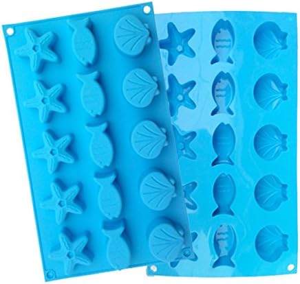 Cherryard 15 Cavites Mini Cake Molds Biscuit Molds Chocolate Molds Starfish Shell Fish Shape Silicone Baking Mold, 1 Pack