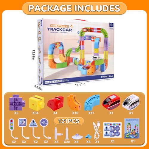 Last Page® Magnetic Electric Train Set for Kids 3–8, Modular 3D Tracks with Gravity-Defying Motorized, STEM Building Toy for Creative Learning, Electric Set Gift for Boys and Girls (121)