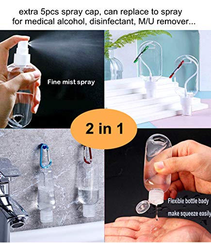 10pcs Travel Bottles with Keychain, Magicalmai 1.7oz/50ml Portable Hand Sanitizer Bottles Leakproof Refillable Squeeze Containers for Toiletries Liquid Cosmetic with a Funnel and 5pcs Extra Spray Cap
