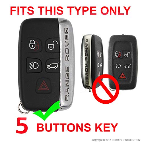 Dobrev 5 Buttons Genuine Leather Smart Key Case Rubber Cover Skin Fob Holder for Land Rover Range Rover Evoque Sport Vogue Discovery Freelander Remote Key (Black Leather)