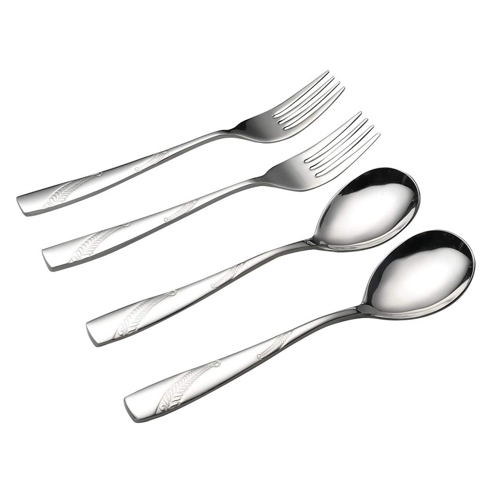 Lesbye 4-Piece Stainless Steel Serving Utensils for Salad or Pasta, 2 Salad Spoons + 2 Salad Forks, Salad Tableware Cutlery Set, F