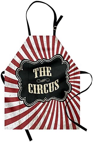 PMNADOU Circus Apron, Classical Circus Show Event Advertisement Theme Antique Art Logotype Print, Unisex Kitchen Bib Apron with Adjustable Neck for Cooking Baking Gardening, Ruby Cream Emerald