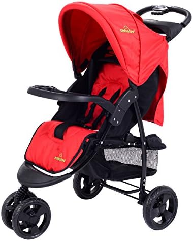 Luxury Newborn Baby Foldable Stroller, Premium Quality 3 Wheel Travel Foldable System, Kids Infant Toddler Pushchair Buggy Carriage - Red