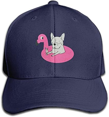 Frenchie Flamingo Pool Float Adjustable Baseball Caps Unstructured Dad Hat 100% Cotton Navy