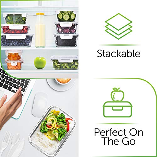 Glass Food Storage Containers with Lids - Glass Meal Prep Containers Glass Containers For Food Storage with Lids 18 Pcs. Glass Storage Containers with Lids Glass Food Containers Glass Lunch Containers