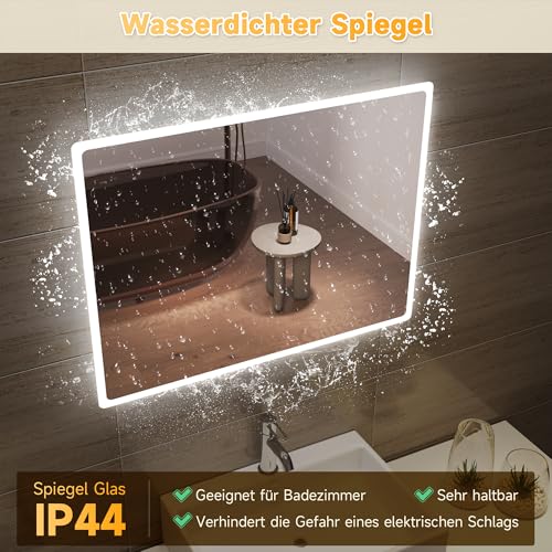Sonni Bathroom LED Wall Mirror, Rectangular with LED Lighting, Cool White, IP44 Energy Saving
