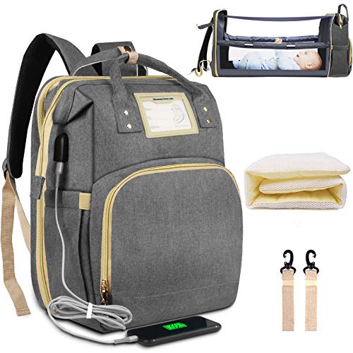 Diaper Bag Backpack with Folding Crib, Multifunction Travel Back Pack